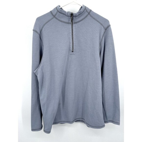 Tommy Bahama Sweater Mens M Pullover Reversible 1/4 Zip Blue Mock Neck - Picture 1 of 6